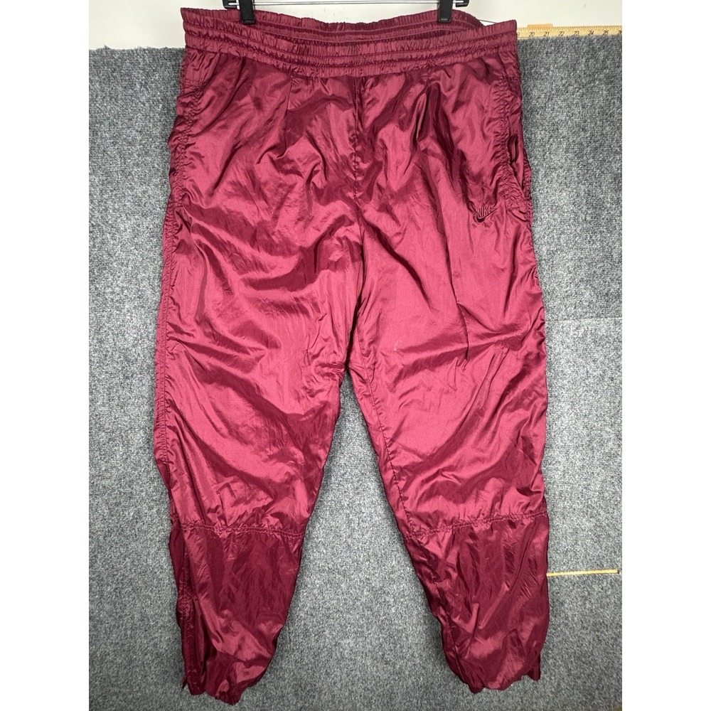 VTG 90s Nike Nylon Windbreaker Jogger Track Pants Ankle Zip Maroon Baggy Sz L